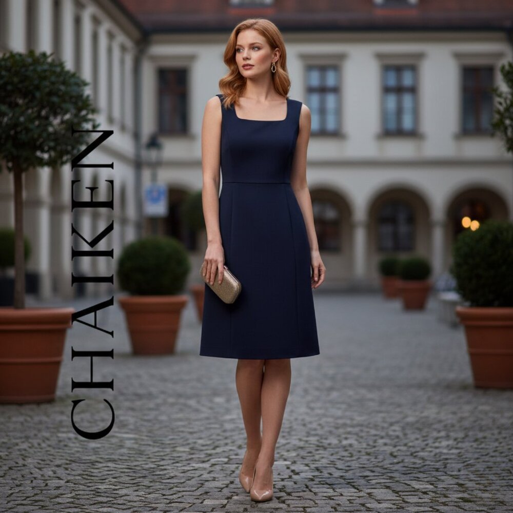 CHAIKEN Navy Blue Portrait Neck Sheath Dress Sleeveless Size 2 NWT - Picture 11 of 11